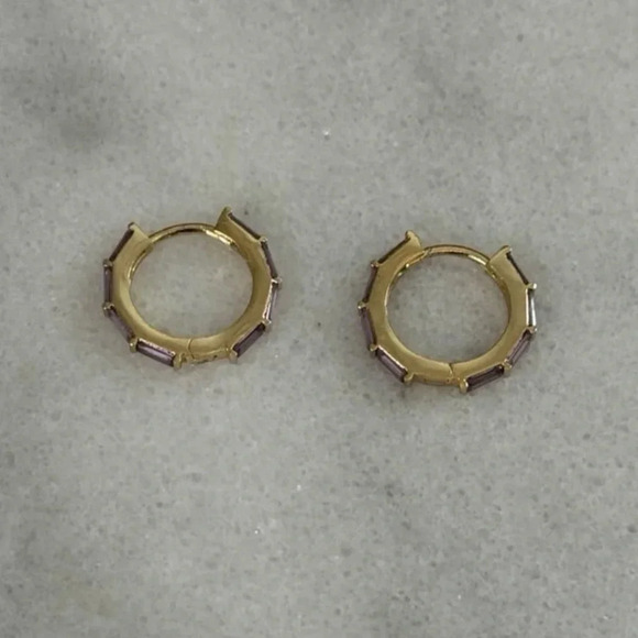 Gold Princess Purple Crystal Pave Hoop Earrings
Brand New - Picture 4 of 5